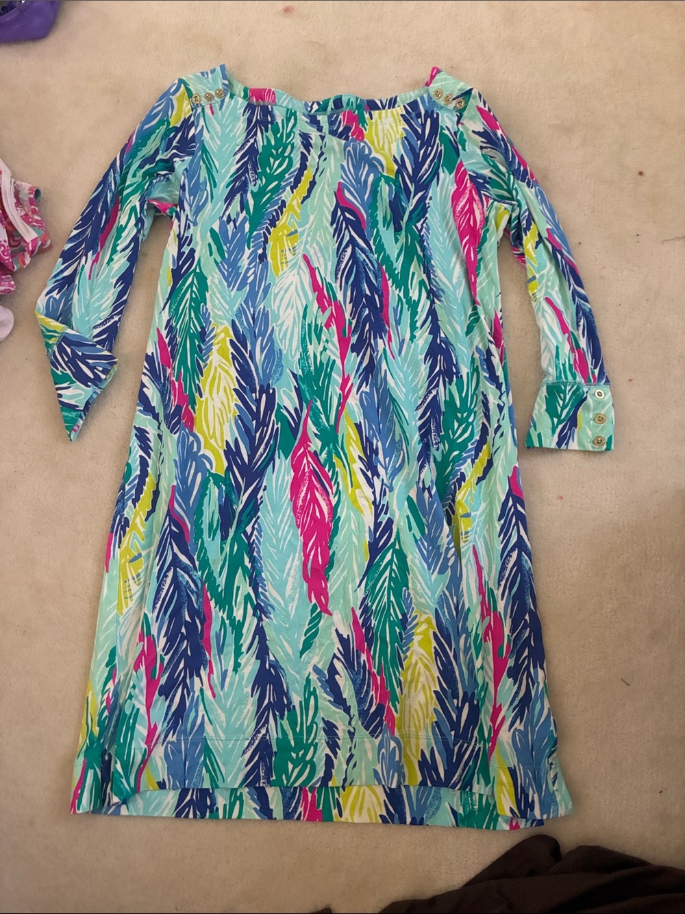 Lilly Pulitzer Multicolor Long Sleeve Feather-Print Dress